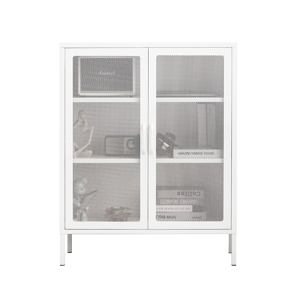 【国内即日発送】キャビネット サイドボード 収納棚 扉付き スチール製 可動棚 スリム 収納 オフィス 事務所 会社 店舗 病院 学校 更衣室 寝室 業務用 網面 簡単組立 頑丈 ホワイト