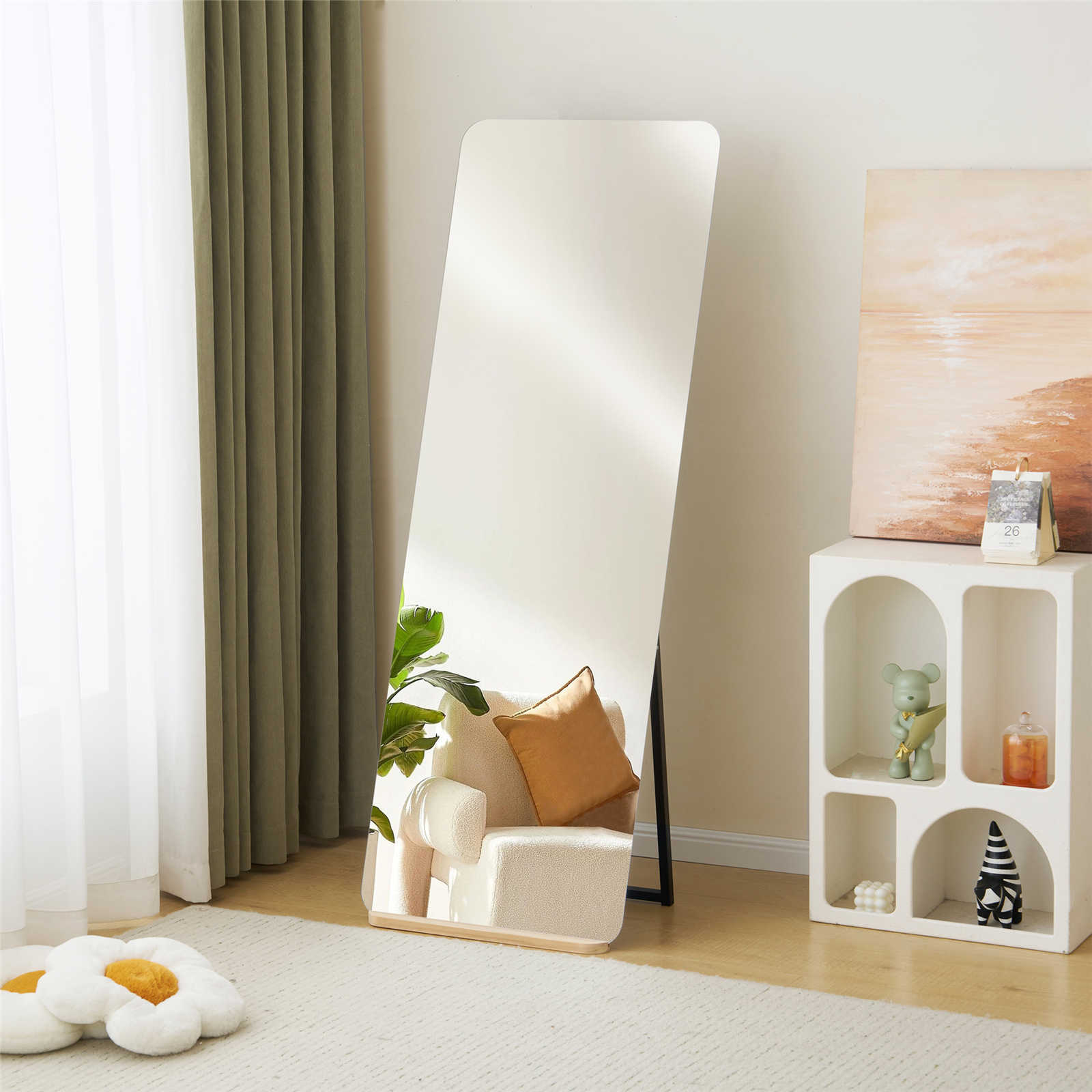 【日本国内出荷-3日で配達】丸角長方形LEDなし55×155cm玄関全身鏡おしゃれウェーブミラースタンド 壁掛け立て掛け DIY 自撮り鏡姿見 飛散防止加工 スリムミラー インテリアDJYC149 11,557円