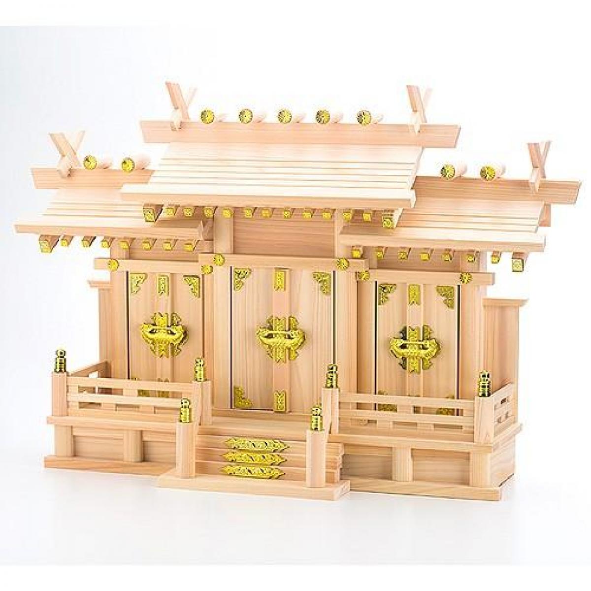 静岡木工 神棚の里 屋根違い三社 桧 和（なごみ）（中） 神棚 日本製