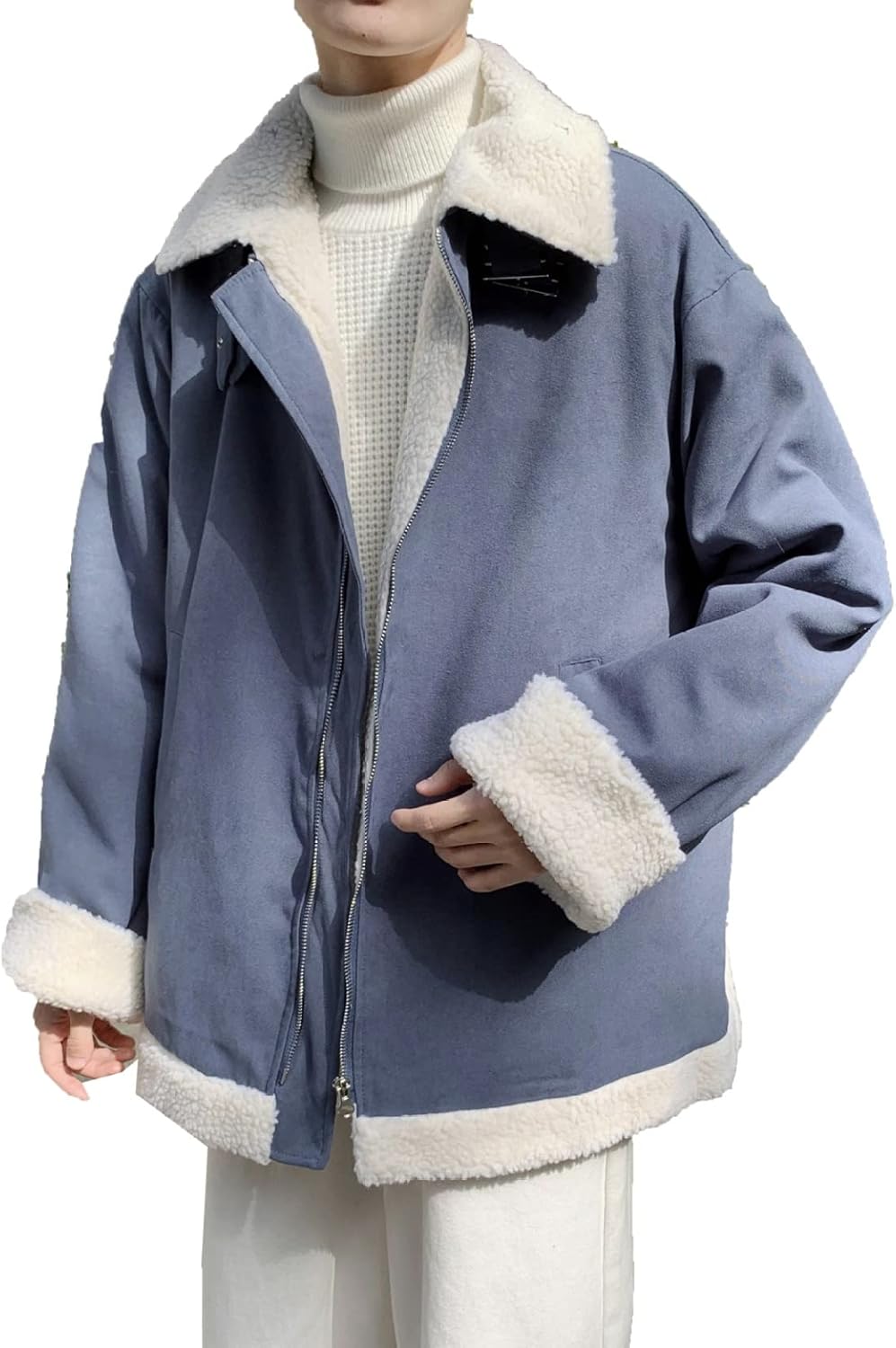 ボアジャケット メンズ フリース 裏起毛 秋冬 折り襟 保温 防寒 コットン 綿 無地 コート ジャンパー フルジップコート 立ち襟 厚手 カジュアル ファッション おしゃれ シンプル 紳士