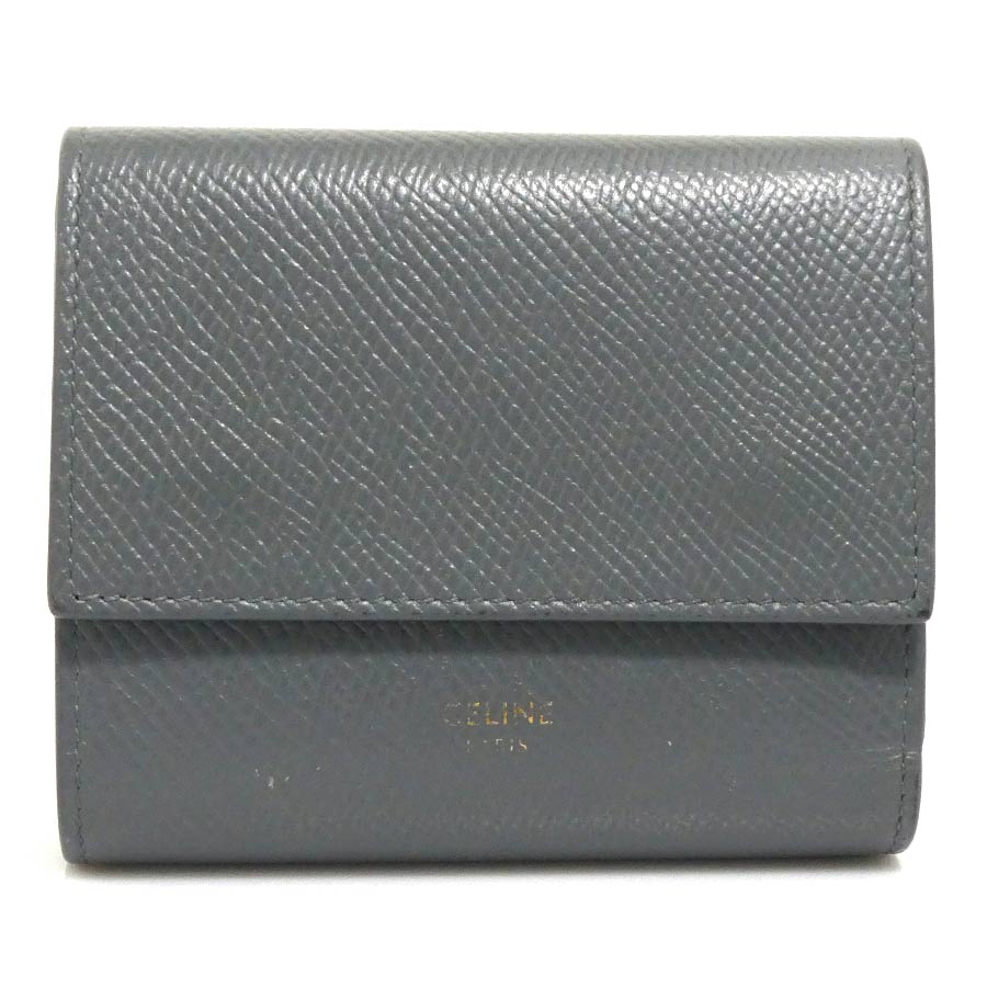 セリーヌ CELINE 三つ折り財布 レザー グレー レディース h31875a