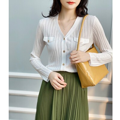 カットソー カーディガン Vネック 長袖 細身 タイト 前開き リブニット かわいい 大人可愛い きれいめ シンプル カジュアル 春 夏 秋 オフィス デート 学生 通勤 S L 白 黒