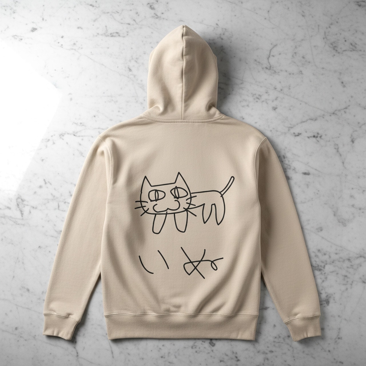 【JOKEプリント】「いぬ」のフルジップパーカー 10oz 裏パイル(サンドベージュ) 犬 イラスト かわいい 画伯 アート