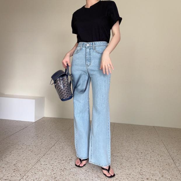 OH0057 シンプル ワイド デニムパンツ