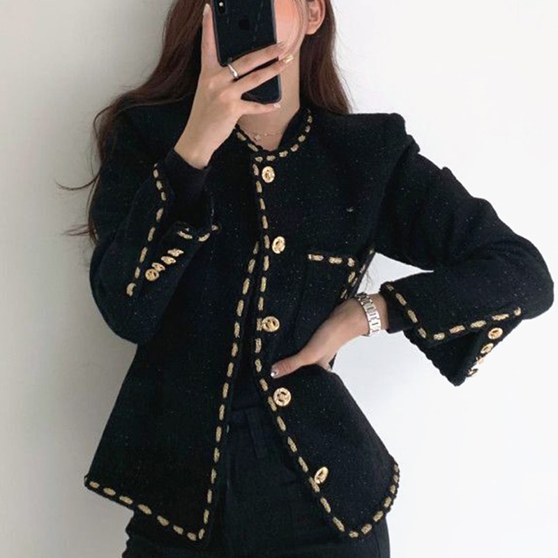 ラインステッチ ショート丈 ツイード ジャケット 2色 OHCA0138