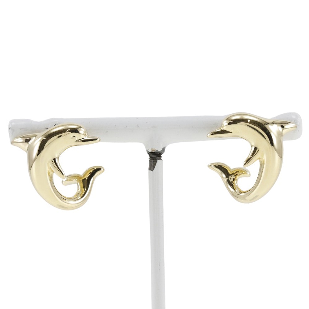 イルカモチーフ ドルフィン ピアス K18イエローゴールド 約2.1g レディース 中古品 A+ランク