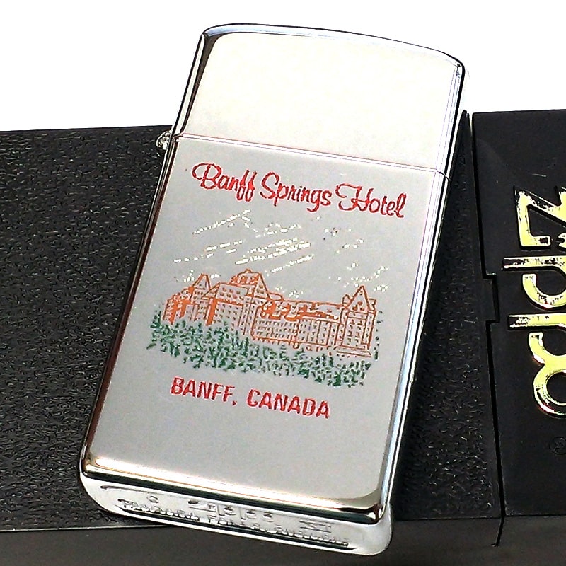 ZIPPO スリム カナダ製 1995年製 バンフ スプリングス ホテル オンタリオ製 ジッポ ライター ビンテージ レア 廃盤 かっこいい 未使用品 絶版 ヴィンテージ メンズ 珍しい シルバー