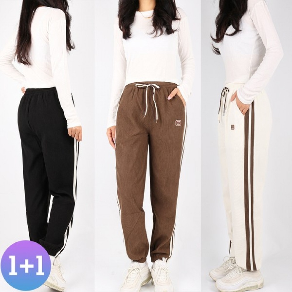 (Most Gentleman) C 女性用ゴールデンダブルパンツバンディングジョガーリブ付きコーデュロイパンツスポーツウェアカジュアル 2点セット