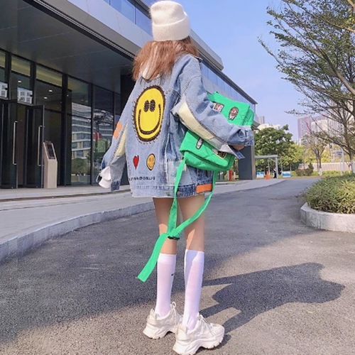 ジャケット アウター 上着 レディース 前開き デニムジャケット 長袖 襟付き ワイド ストリート 刺繍 ポケット アメカジ ブルーデニム かわいい 大人可愛い カジュアル おしゃれ かっこいい