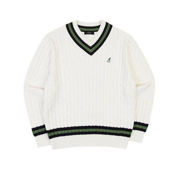 長袖Tシャツ CQK KPFC-KN18640IV プレッピーVネックケーブルセーター 1864 アイボリー