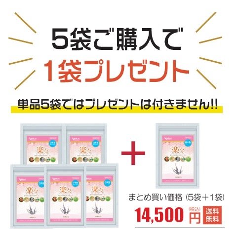 エクオール サプリ 楽々 PMS 生理痛 生理不順 お得な5袋セット+1袋プレゼント180日分