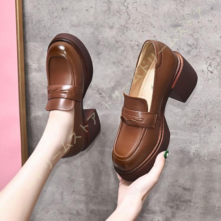 厚底 ローファー レディース 5cm 太ヒール 本革 大きいサイズ チャンキーヒール パンプス 美脚 厚底靴 カジュアル スリッポン シューズ ヒールローファー 8,076円