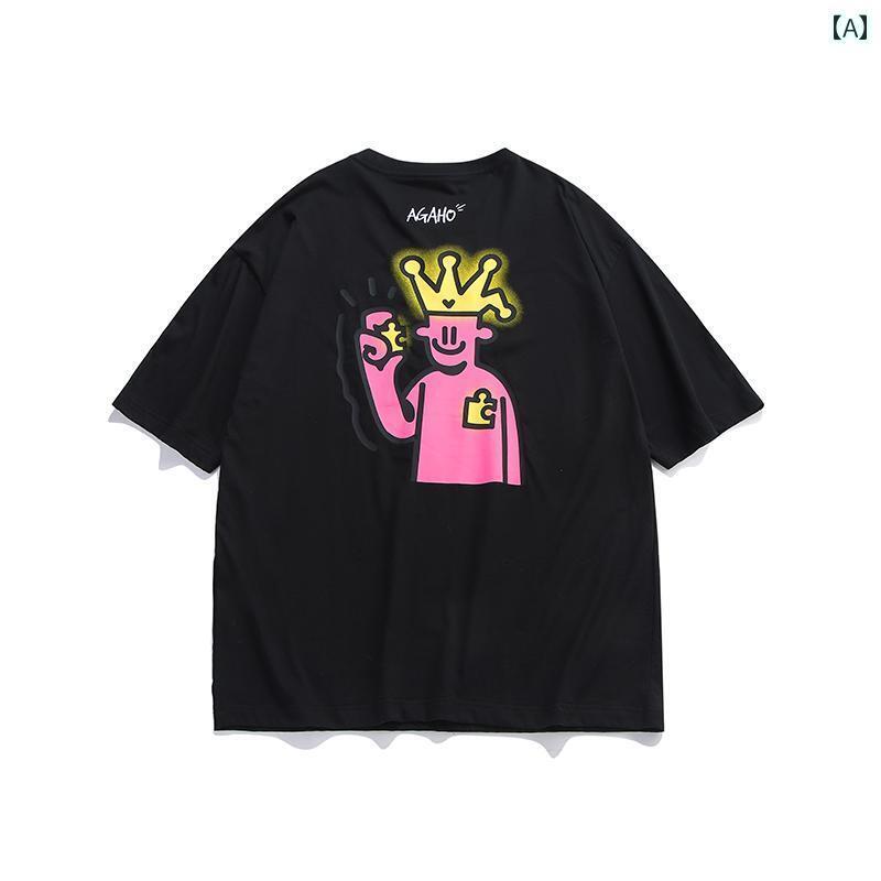 Tシャツ　レディース　かわいい GUUKA &ampamp Agaho 連名 黒 半袖 ヘビー Tシャツ メンズ 綿な カップル 着用 サマー ドレス 5 点 袖 レディース