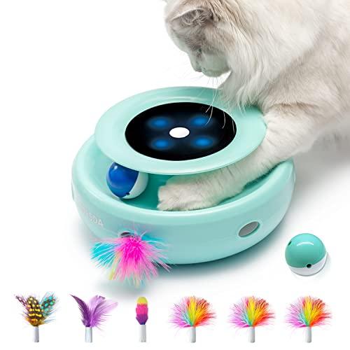 猫おもちゃ 電動 ORSDA 猫じゃらし 自動 猫ボール 2in1一体式 6本取り替え天然羽根付 一人遊び猫おもちゃ自動 スピード調整可能 寂し