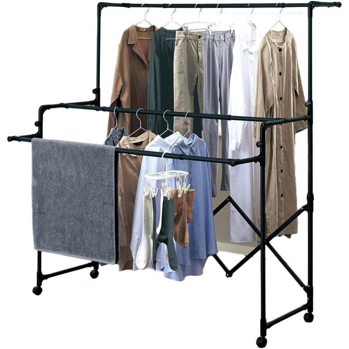 【在庫有・即納】天馬 ポーリッシュ PORISH ブラック物干し 折りたたみ伸縮多機能物干し PSBK-10　多機能型物干し 室内物干し キャスター付き 6,623円