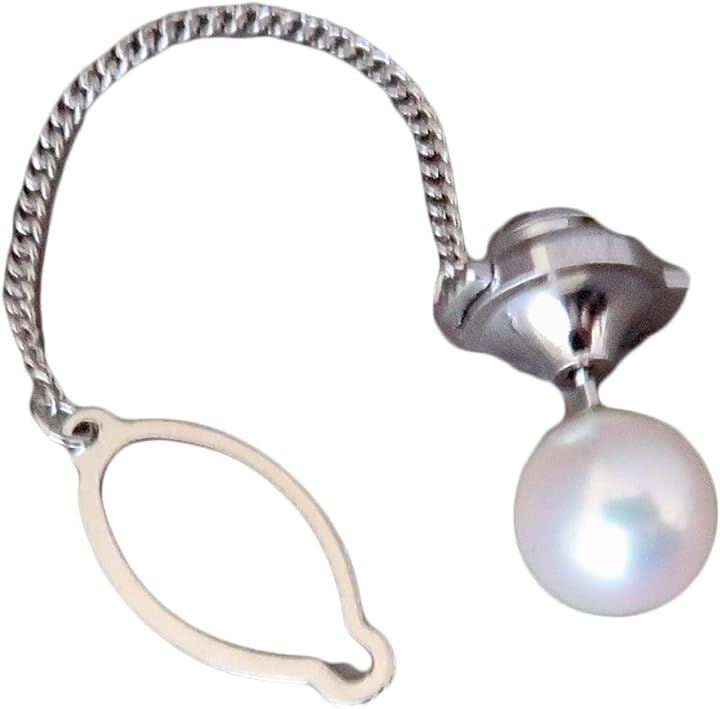 urica アコヤ真珠 8ｍｍ 父の日 プレゼント タイタック ネクタイ 冠婚葬祭 正装 本真珠 6月の誕生石(Silver シルバー ホワイト White, 大きめの真珠)