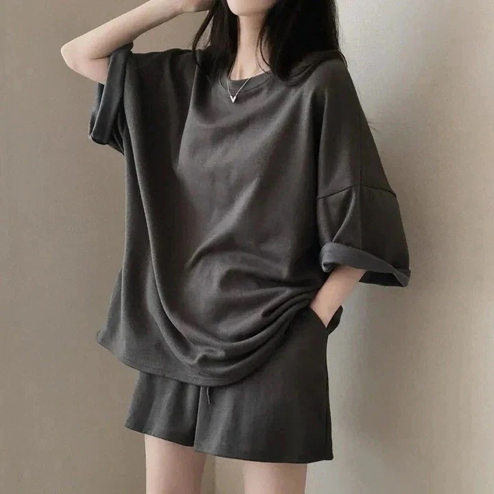 セットアップ 2点セット tシャツ ショートパンツ オーバーサイズ クルーネック 無地 ウェア レトロ