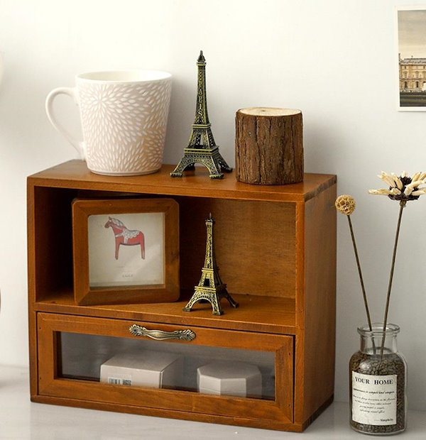 Qoo10] 卓上書類チェスト レトロ小物入れ 木製