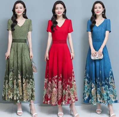 ワンピース レディース フレアワンピース ワンピドレス ロング ロング丈 袖あり 半袖 Vネック