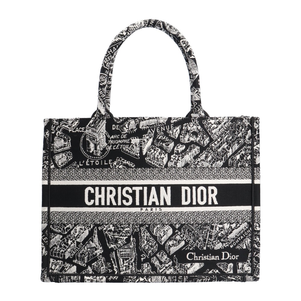 ディオール プラン ドゥ パリ ブックトートミディアム エンブロイダリー トートバッグ キャンバス M1296ZOMP ブラック Dior 中古 美品