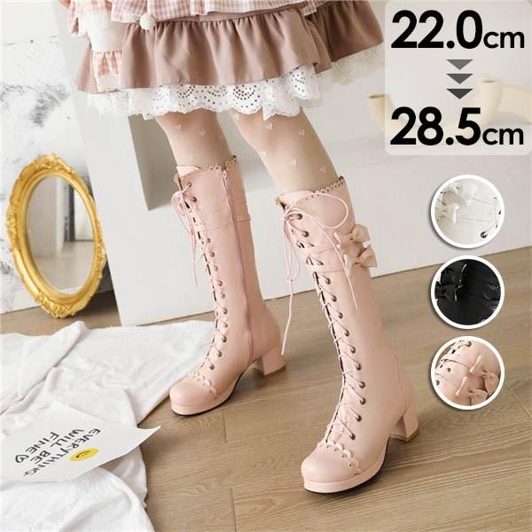 ロリータ ブーツ 厚底 甘ロリ ロリィタブーツ ゴスロリ 低いヒール おでこ靴 ロリィタ靴 編み上げ レディース メイド靴 可愛い 女の子 日常