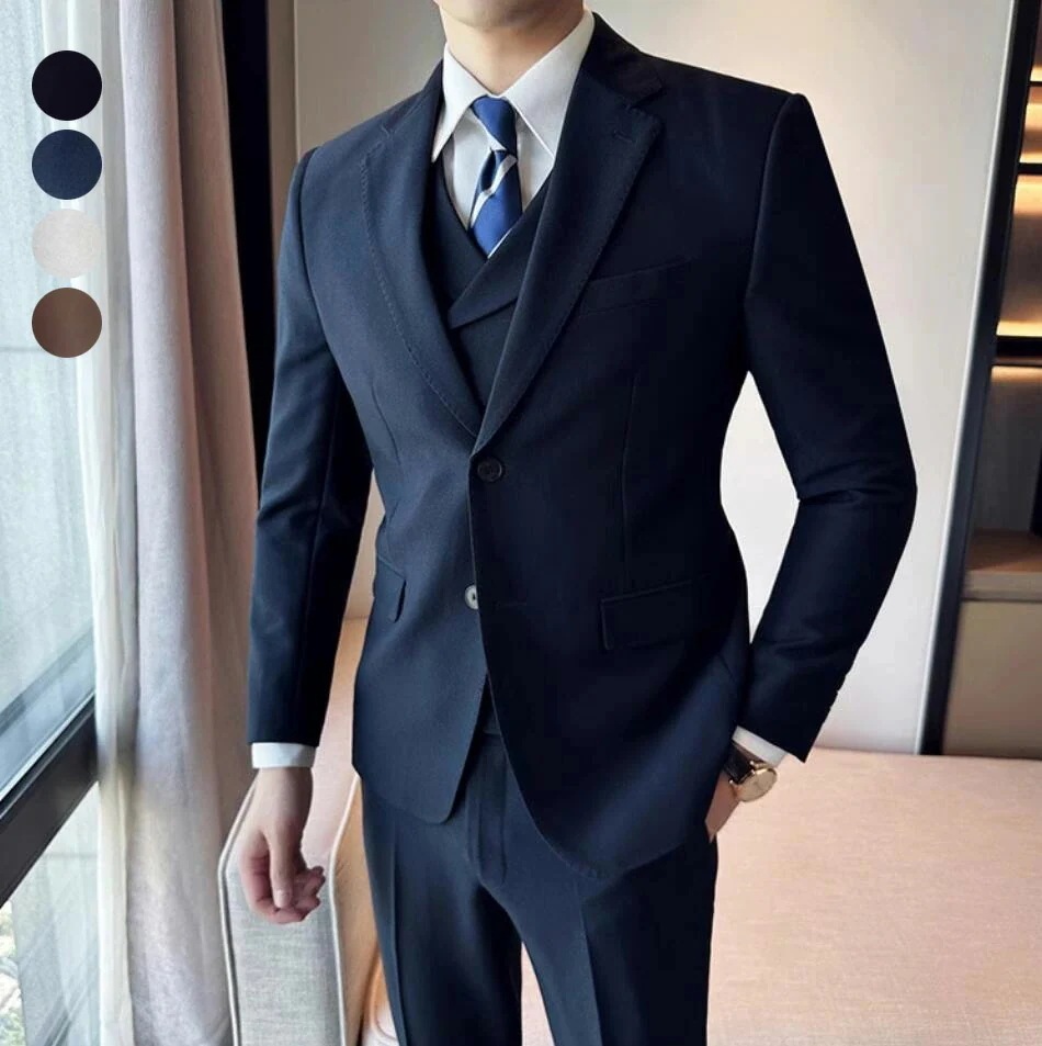 [3日出荷 最安値]人気 メンズスーツ 卒業 成人式スーツ 2点/3点セット ジャケット+パンツ+ベスト スリーピース シングルスーツ 通勤 入社 スーツ メンズ 紳士服 ビジネススーツ フォーマルス