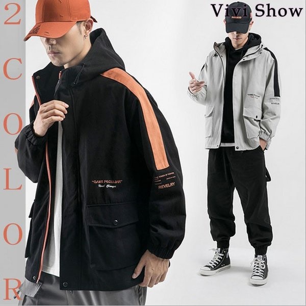 ジャケット メンズ 長袖 アウター コーチジャケット ミリタリージャケット フードつき