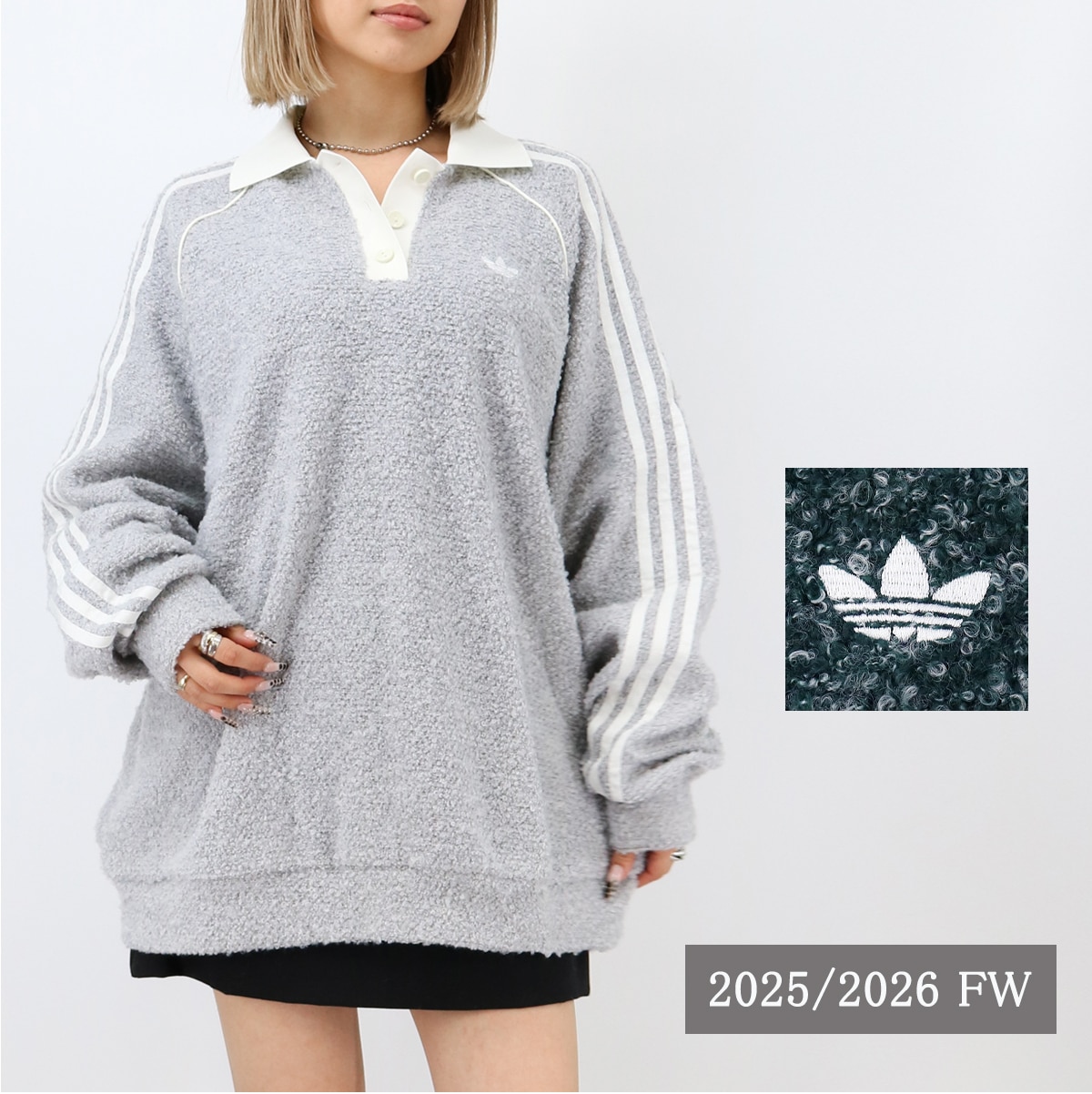 KS7791/KS7790 オーバーサイズポロシャツ OVZD POLO CREW トレフォイルロゴ刺繍 ニット トップス 長袖 スポーツ
