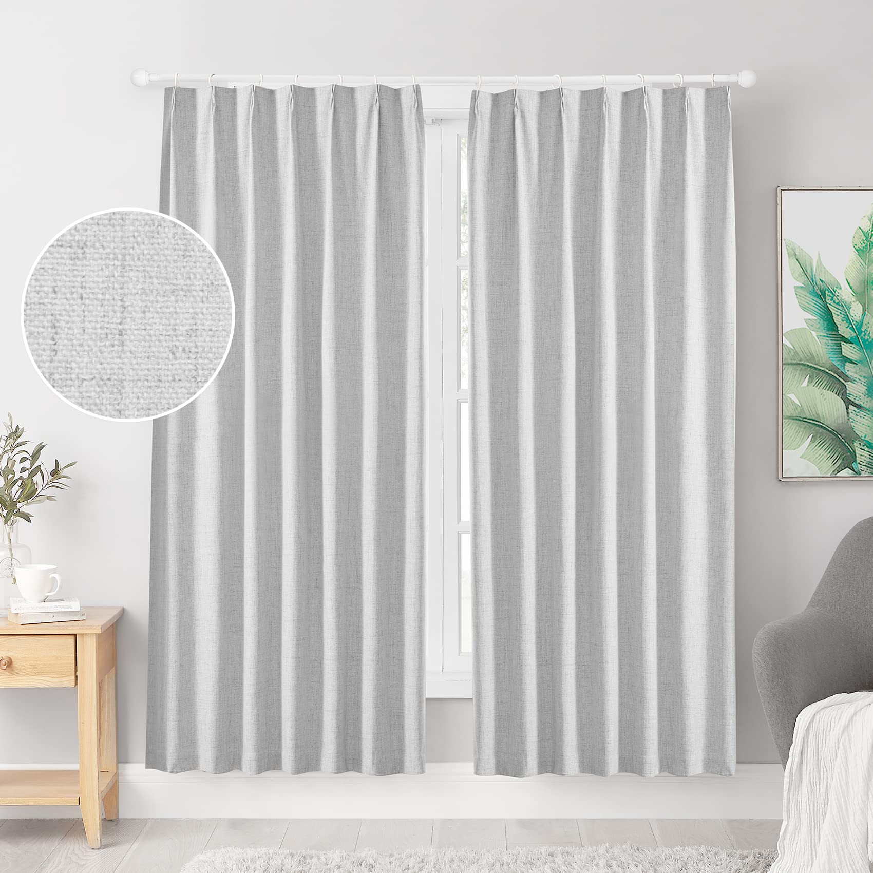 Hansleep 完全遮光カーテン リネン 生地 1級遮光 2枚組 幅100cm丈200cm グレー 断熱 防寒 防音 省エネ 厚手 無地 おしゃれ 洗える リビング用 (グレー, 幅100cm×丈2