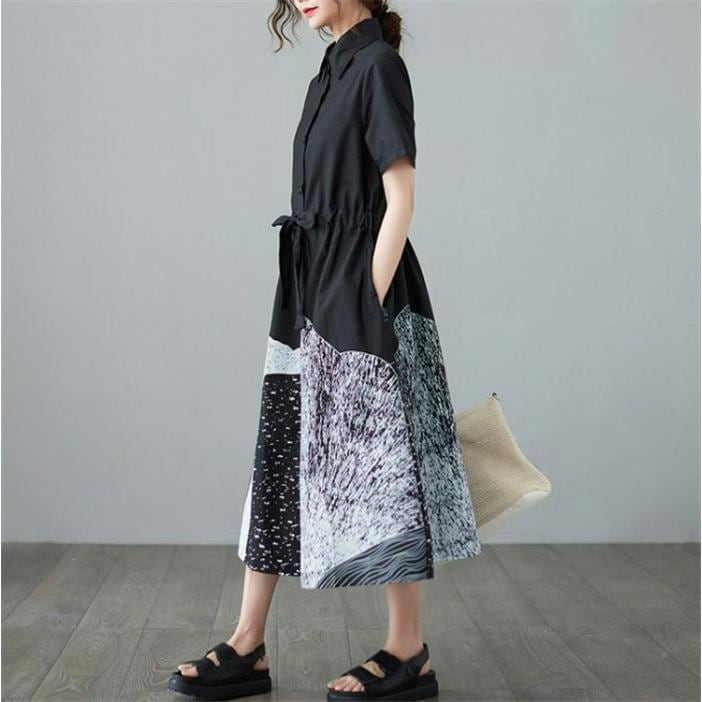 シャツワンピース ワンピース 春 夏 レディース ロングワンピース 半袖 ロング丈 カジュアル風 着回し 体型カバー 配色 着痩せ 30代 40代 50代