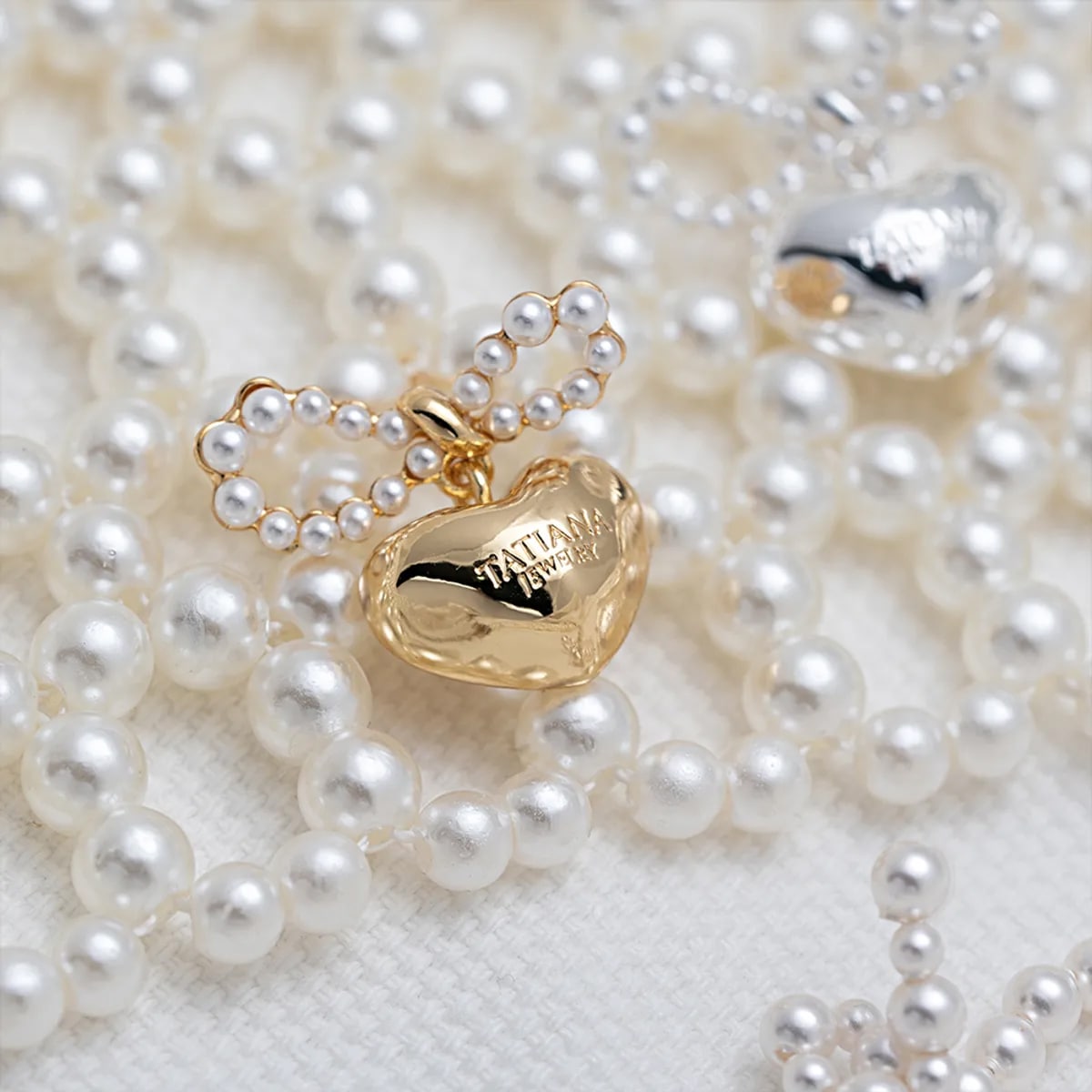 パール リボン ハート イヤリング／ピアス