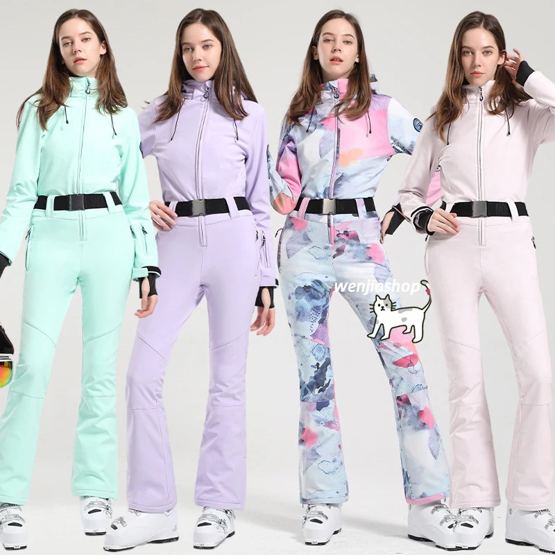 スノーボードウェア つなぎ 上下セット レディース オールインワン セットアップ パンツ スノボウェア スノーウェア スキーウェア スノボーウェア 韓国風 無地 ピンク 配色 防風 防水 防寒
