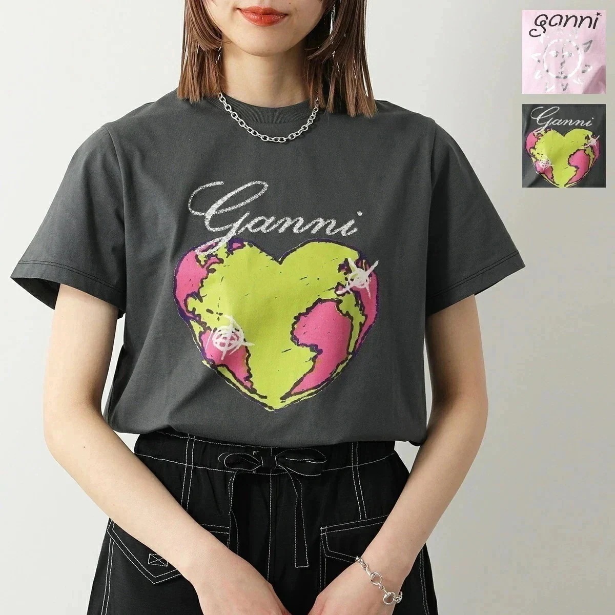 GANNI ガニー 半袖 Tシャツ Basic Jersey Sun Heart Relaxed T-Shirt T3771 T3770 レディース カットソー
