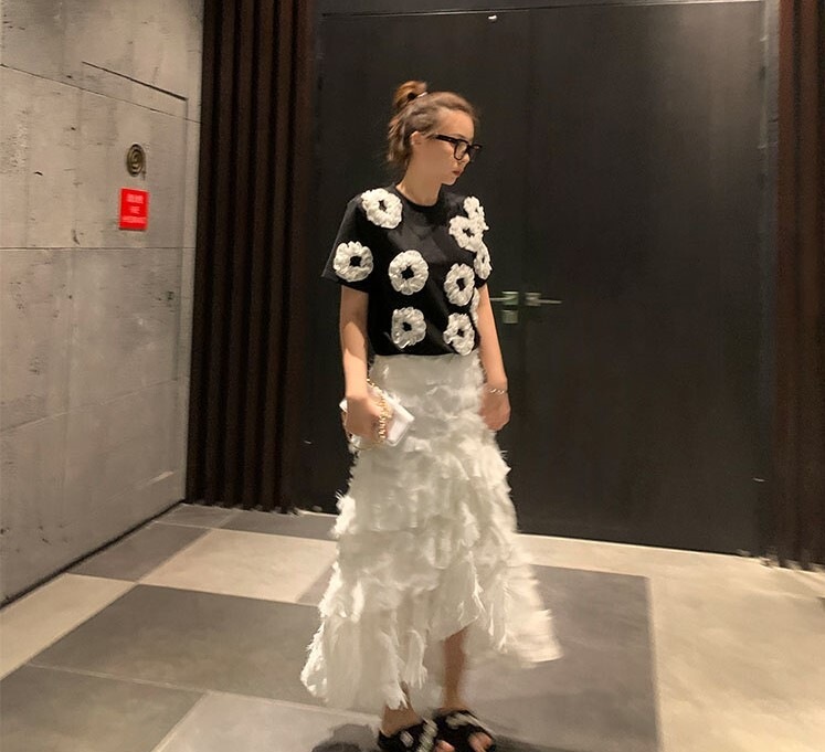 スカート ティアードスカート ロングスカート ミモレ ミモレ丈 7分丈 ミディアム丈 Aライン 切り替えデザイン フリル フリンジ 切り替えデザイン かわいい 大人可愛い 大人 おしゃれ お洒落