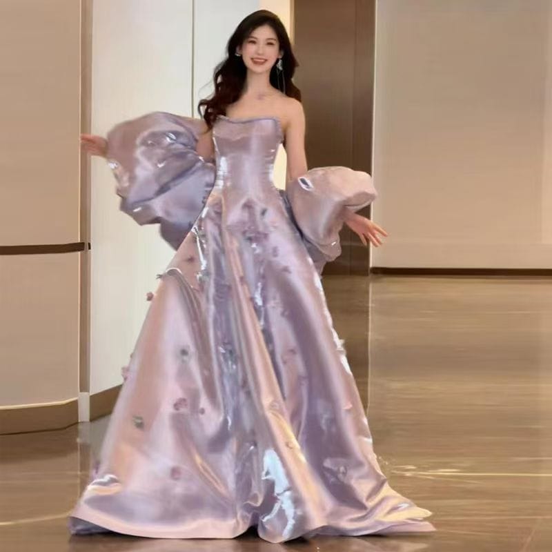パーティードレス ウェディングドレス 新作 高級感 パープル ロングワンピース 結婚式 花嫁 成人式 お呼ばれ ウェディング 演奏会 二次会 前撮り ワンピース ロングドレス