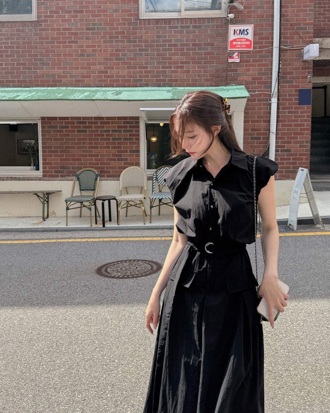 ベルト付きロングワンピース韓国ファッション レディース