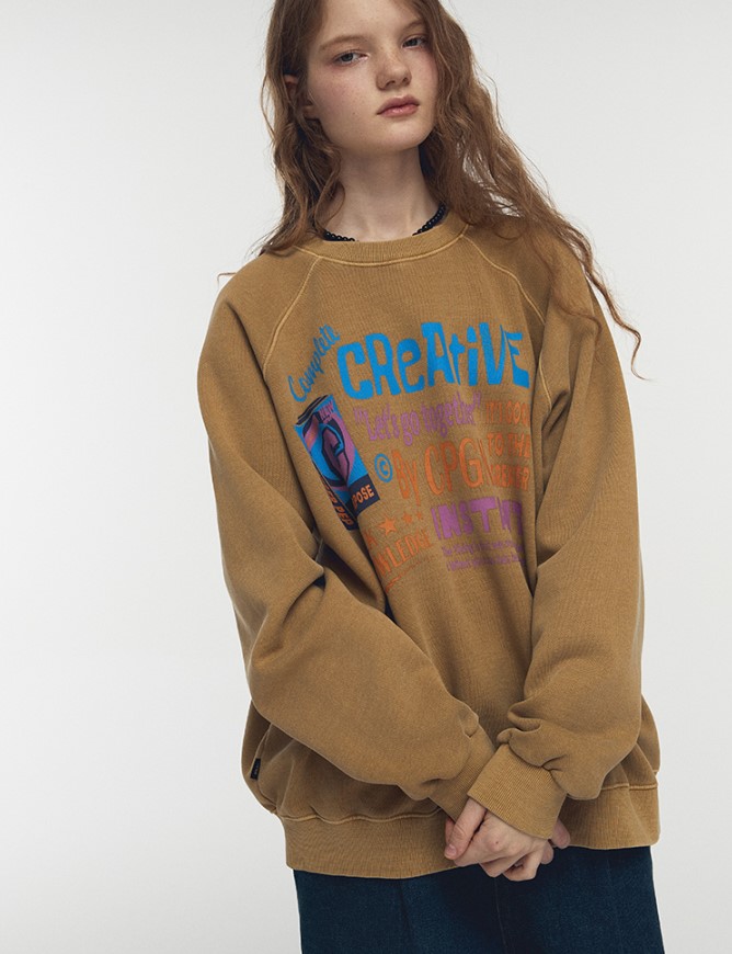 シリアルラグランピグメントスウェットシャツ オリーブ　UNISEX