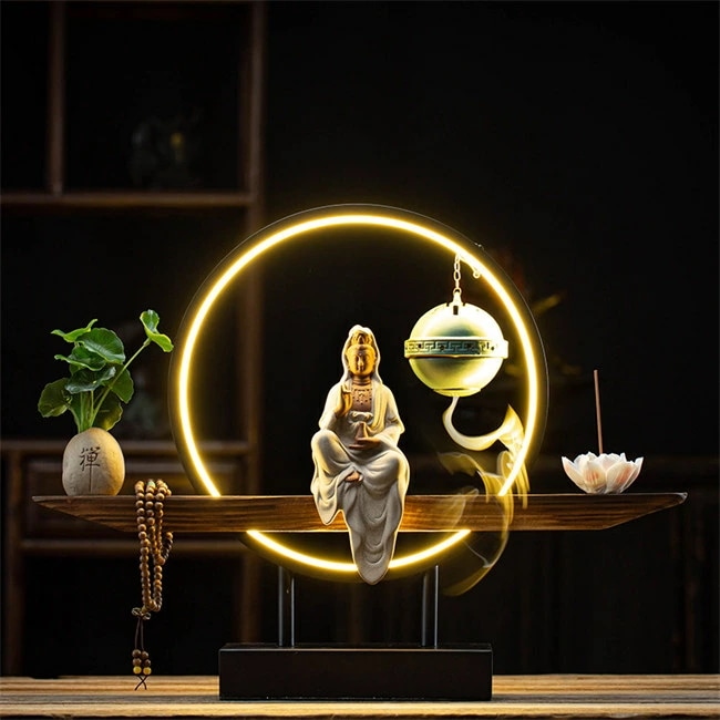 5タイプ展開　観音像 観世音菩薩 観自在菩薩 仏像 観音菩薩 LEDライト　台座　倒流香 香炉 お香ホルダー 流川香 香炉用品 セラミック 開運 風水 ドラゴンボール お香立て インテリア 置物