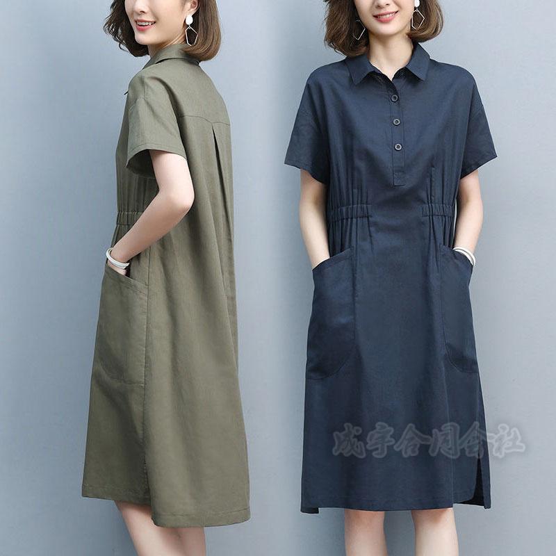 半袖 レディース ひざ丈 お洒落 ゆったり チュニック キレイめ リネンワンピース カジュアル 薄手 シャツワンピース メーカー直販ワンピース 夏 ポケット付き 体型カバー 4,692円