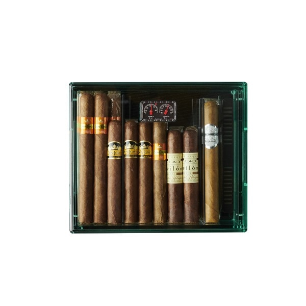 日本製 高精度温湿度計・加湿器付き アクリルシガーボックス(ヒュミドール)(ブラック)