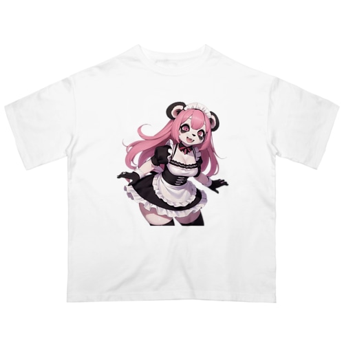【文字入れ可能受注生産】パンダの女の子 メイド ケモナー ピンク髪 オーバーサイズTシャツ