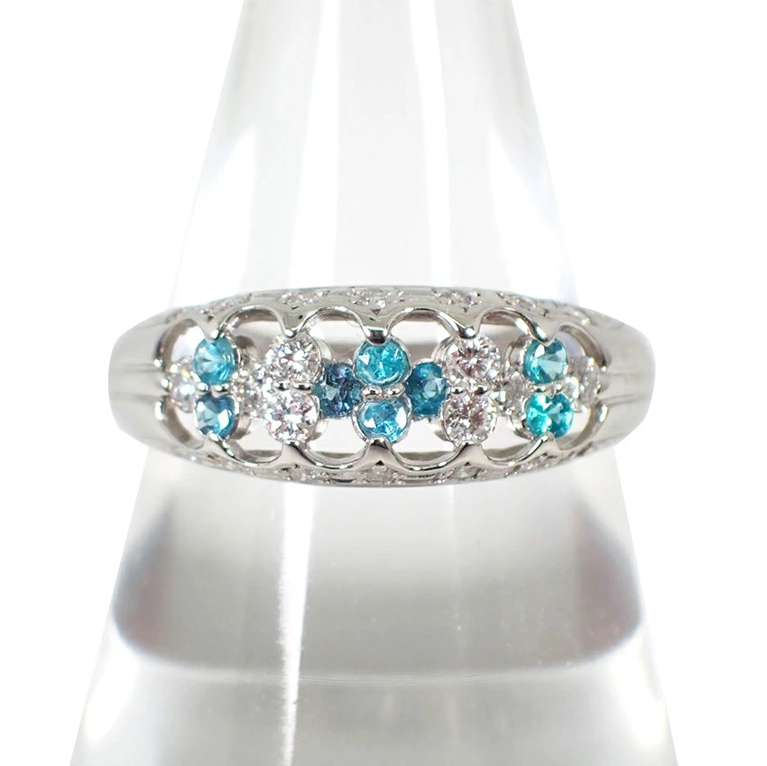 【中古】Pt900 パライバトルマリン/ダイヤ リング 17号[g350-88］