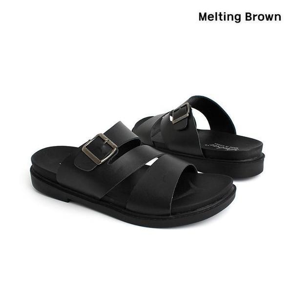 メンズカジュアルデイリー牛革バックルスリッパ