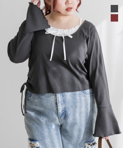大きいサイズ レディース LL 3L 4L XL XXL XXXL CLETTEオリジナルキャミレイヤード風ドロストプルオーバー 5,118円