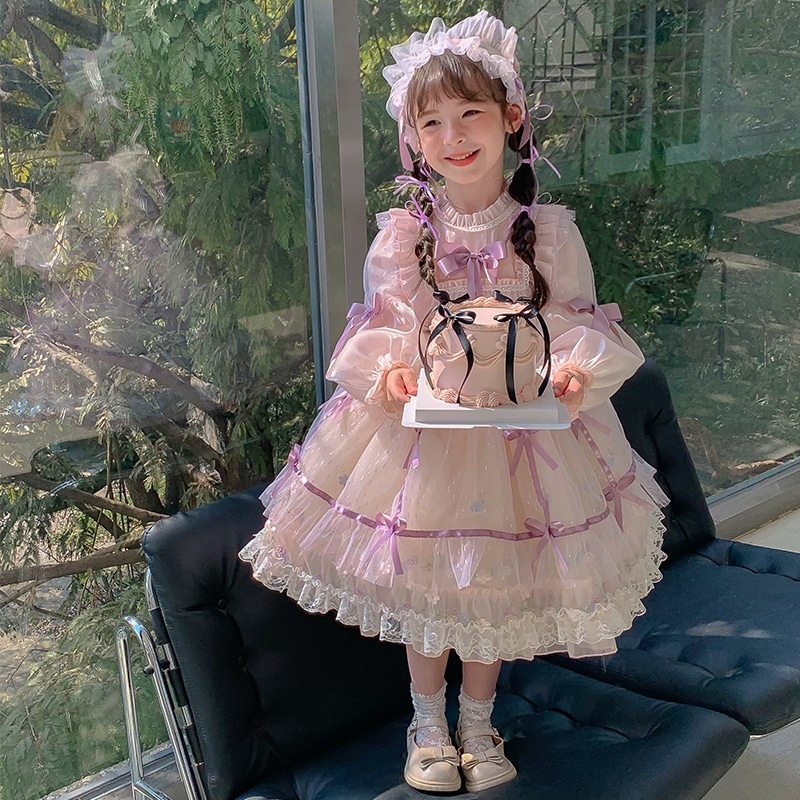 2024ロリータの女の子のワンピース春の新商品lolitaロリータの王女のスカートの中で大きい子供の甘い糸のスカート