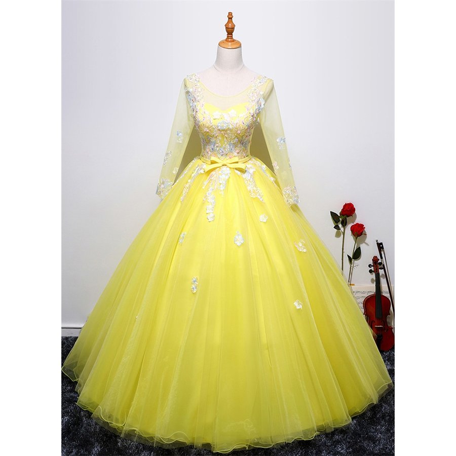 新商品　ウェディングドレス カラードレス 演奏会用ロングドレス　大きいサイズ ピアノ 発表会 イエロー