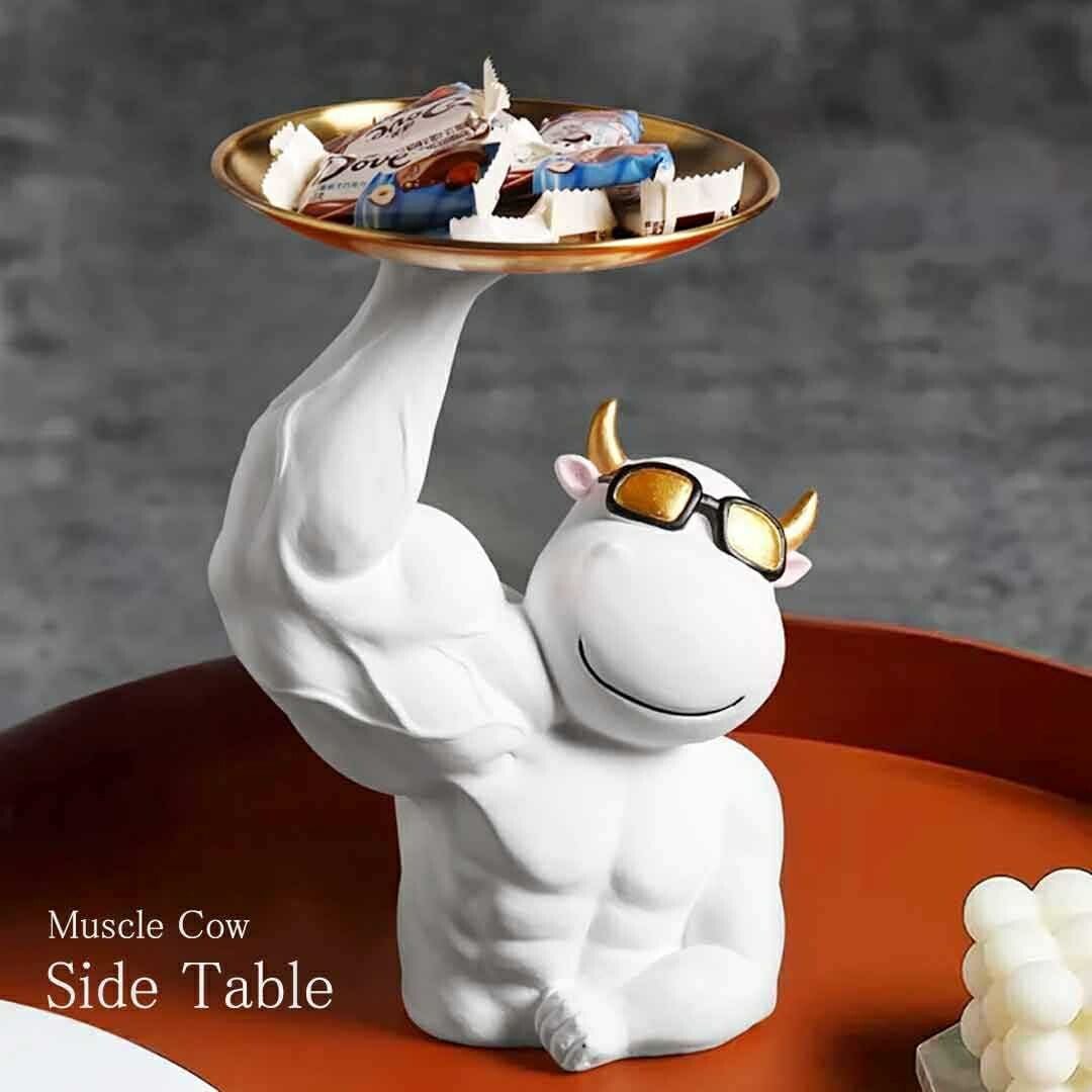 お得な価格テーブル 置物 マッスル 牛 サイドテーブル 高さ26cm ミニテーブル ウシ おしゃれ 在宅 パソコンデスク ベッド ノート ソファーテーブル ミニテーブル コーヒーテーブ