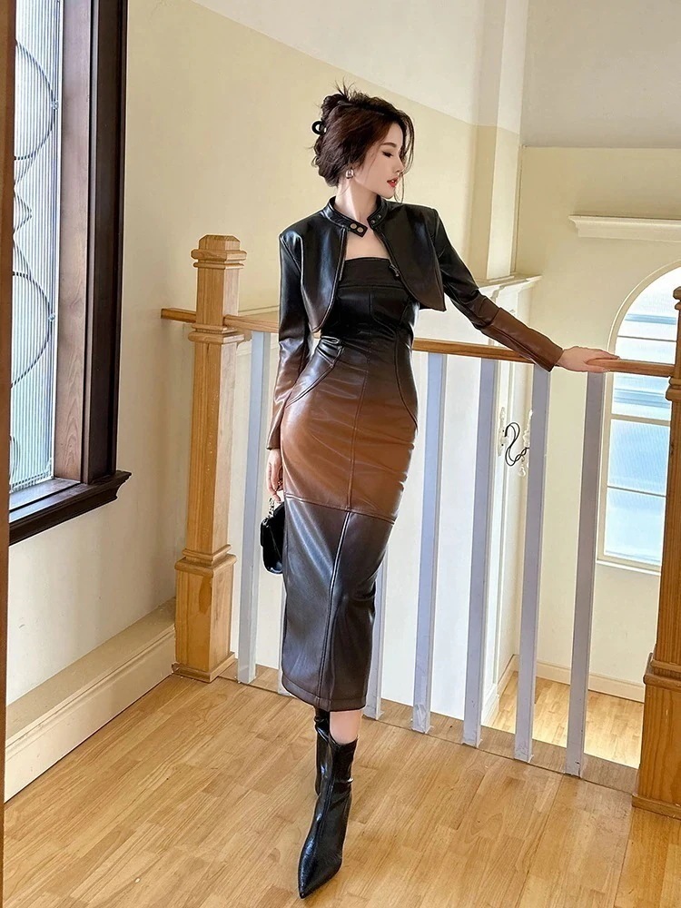 2024春 PUレザー セットアップ ワンピース パーティードレス 着痩せ 大人 お呼ばれ 同窓会 披露宴 卒業式 結婚式 ウェディング 二次会 成人式30%までに制限 6,539円