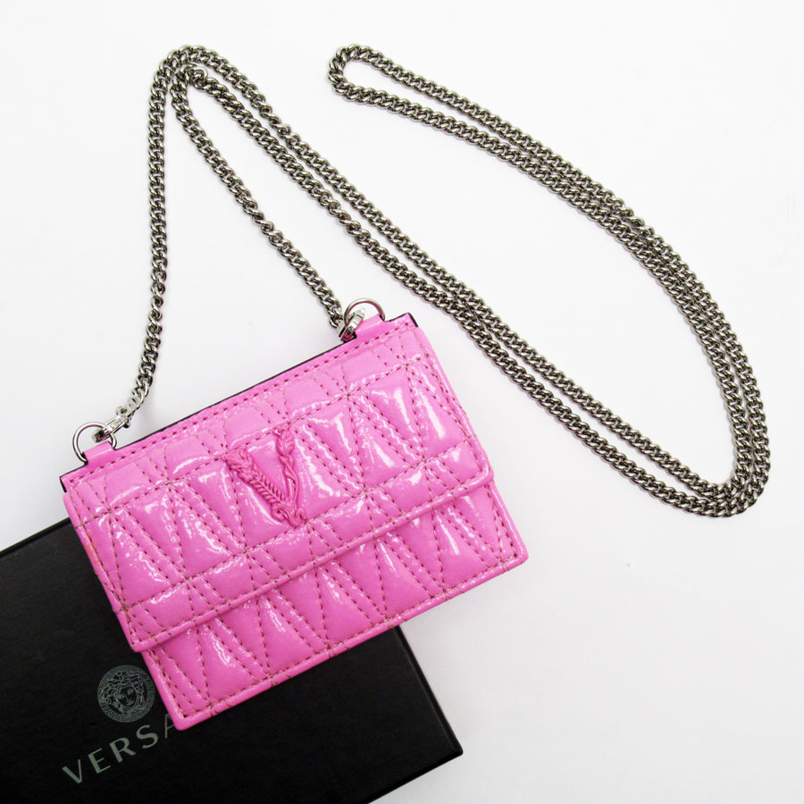 ジャンニ ヴェルサーチ Gianni Versace カードケース パテントレザー ピンク レディース t19199a