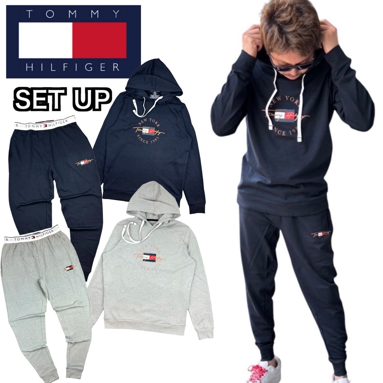 トミーヒルフィガー TOMMY HILFIGER セットアップ 上下2点セット 09T4502 09T4503 パーカー スウェット 薄手 ウエストバンド ジョガーパンツ ルームウェア